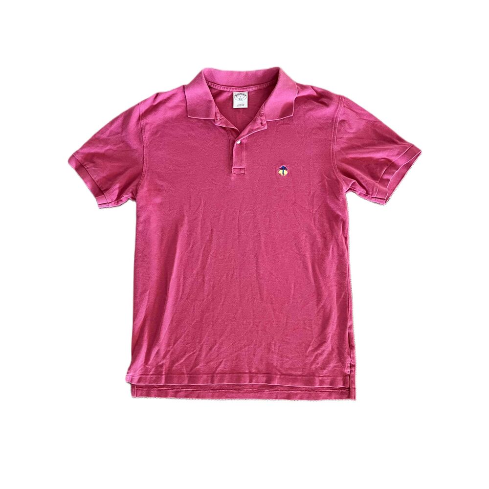 Brooks Brothers 346 Pink Short Sleeve Collared Button Placket Polo Shirt Large